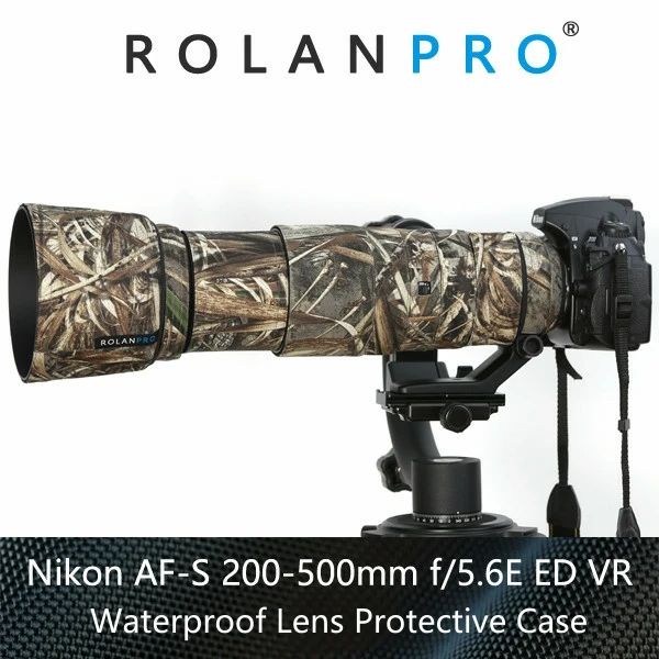 Filtres Rolanpro Lens Camouflage manteau couvre de pluie pour Nikon AFS 200500mm f / 5.6e Ed VR Lens Protection Base Nylon Affethroping Lens Coat