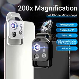 Filters Inside 200x telefoonmicroscoop met CPL Lens LED Light Universal Phone Clip Pocket Microscope Macro Lens voor iPhone 14 Pro Max
