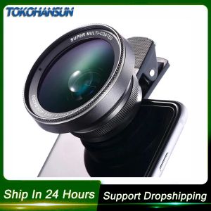 Filters Tokohansun HD Optisch glas 0,6x groothoeklens met 15x super macro -lens voor iPhone 6s 7 8 8 plus Samsung S9 S8 Cameralens Kit