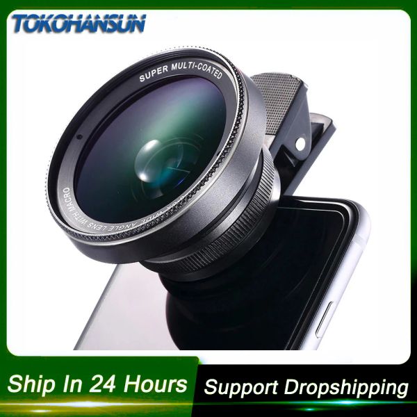 Filtres Tokohansun HD Verre optique 0,6x Beau angle grand angle avec objectif super macro 15x pour iPhone 6S 7 8 Plus Samsung S9 S8 Camera Lens Kit