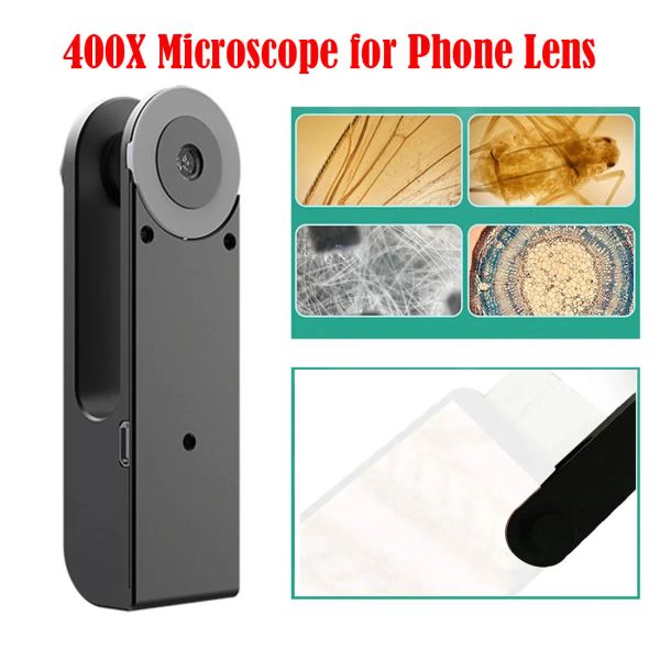 Filtres Universal 400X Microscope IPhone Microscope Lens Portable Phone Lens pour iPhone 15 14 13 12 11 Pro Max Microworld pour les enfants adultes