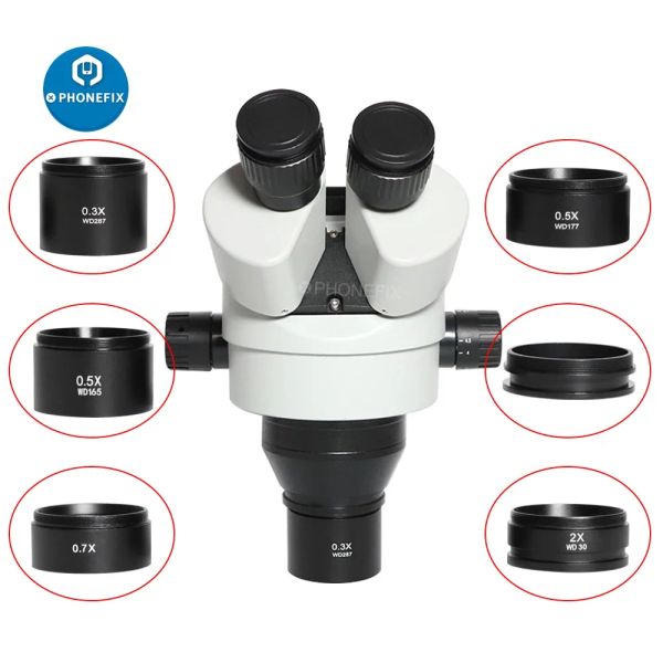 Filtros WD165 0.3x 0.5x 0.7x 1.0x 2.0x Barlow Objetos auxiliares Lente Microscopio Lente de vidrio de cámara para microscopio de zoom estéreo trinocular