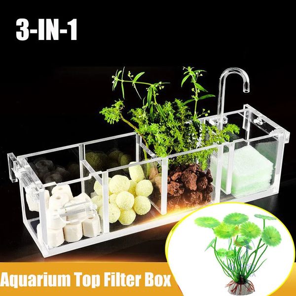 Filtration Chauffage 3-en-1 Transparent Acrylique Aquarium Filtre Boîtes Externe Suspendu Purificateur D'eau pour Aquarium Fish Tank Box 231005