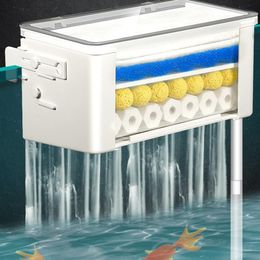 Filtratie Verwarming Vissenkom Water Gordijn Filter Box Met 3 in 1 Bovenste Lage waterstand Aquarium Purifier Circulatie 230714