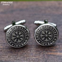 Fimaodz Noorse Viking Compass Cufflinks Mens Hoogwaardige Vegvisir Vintage Rune Glass Cabochon Cuff Links Knoppen Gift