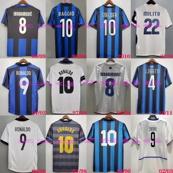 Finales 2009 2010 MILITO SNEIJDER ZANETTI Maillot de football rétro Pizarro Football MILAN 97 98 99 Djorkaeff Baggio RONALDO Zamorano IBRAHIMOVIC Uniformes classiques