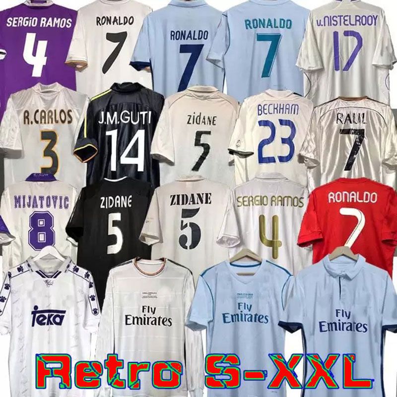 Finales Real Madrids Retro Soccer Jersey Football Guti Ramos Seedorf Carlos Ronaldo 11 13 14 15 16 Zidane Beckham Raul Vintage 94 95 96 97 98 99 00 02 03 04 05 06 07 Figo Kits