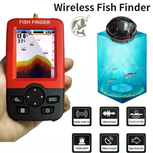 Finder 100m Alarme portable sonar sans fil Fishs Finders Fishing Lere Echo Sounder Fishing Finder Alarm Transducteur Lake Sea Fishing
