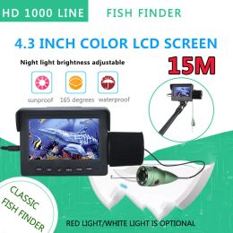 Finder Fish Finder Underwater Fishing Camera 15m / 30m 1200TVL 4,3 pouces Monitor 6PCS 1W Caméra de vision nocturne LED pour la pêche sur la mer de glace