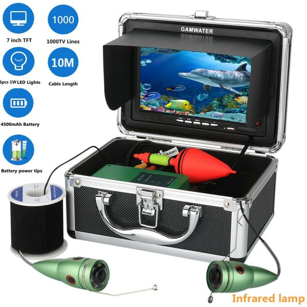 Finder Maotewang 1000TVL Cámara de pesca Kit de cámara de video submarino Fish Finder 6 PCS Luces de lámpara infrarroja con monitor de color de 7 