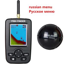 Finder Menú ruso FFW718 Finder de pescado portátil inalámbrico actualizado 40m/120 pies Profundidad sonor Alarma de sonda Ocean River Lake