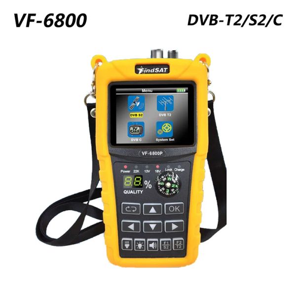 Finder VF6800 con Combo Combo Amarillo DVBT2 /S2 /C Finder Satellite Finder 2000MA MPEG4 SAT Finder Meder de 2.4 pulgadas LCD HD Digital Satfinder