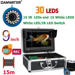Finders Gamwater 9 pouces Dvr caméra de pêche sous-marine d'hiver vidéo détecteur de poisson Ip68 étanche 30 pièces lumière LED pour la pêche sur glace/mer/rivière