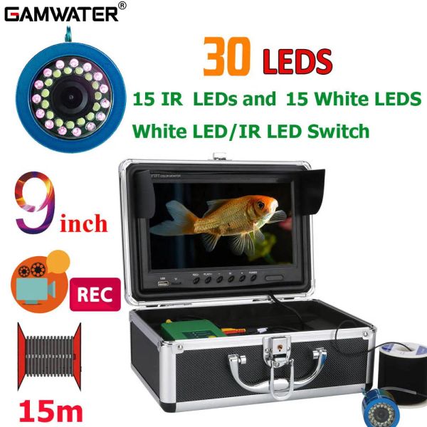 Finders Gamwater 9 pulgadas Dvr cámara de pesca submarina de invierno buscador de peces de vídeo Ip68 impermeable 30 piezas de luz LED para pesca en hielo/mar/río