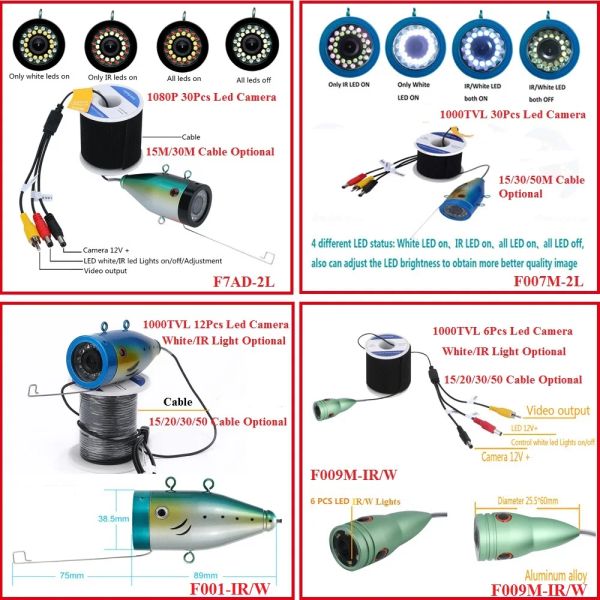 Buscadores Gamwater Ir Blanco Led Luz de visión nocturna Cámara de pesca submarina 1000tvl Buscador de peces Accesorios Barco al aire libre Pesca sin hielo