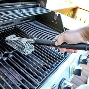 BBQ Grill Barbecue Kit Cleaning Brush Stainless Steel Cooking Tools Kitchen Accessories Wire Bristles Triangle Cleaning Brushes