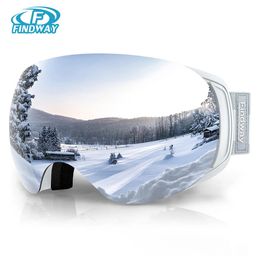 Findway Adult Magnetic Ski Goggles 100% UV400 Protection de protection anti-buas de ski Goggles OTG Design pour les adolescents des deux sexes 231227