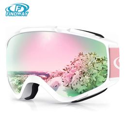 Findway lunettes de Ski adulte Double couche Len Anti-buée 100% Anti-UV OTG Design lunettes de neige pour le Ski en plein air des jeunes 240109