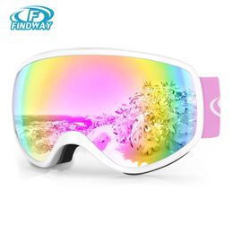 Findway Masque de ski pour enfant Anti-buée Protection UV Lunettes de ski Ski Snowboard Sports pour 3 à 10 enfants Compatible avec casque de ski 240109