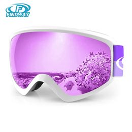 Findway enfant lunettes de Ski Anti-buée Protection UV lunettes de neige conception OTG sur casque Compatible Ski snowboard 240109