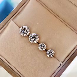 Fina 100% 925 Earring Solitare Solitara de plata esterlina 5/9 mm Diamante CZ Pendientes de boda de compromiso para mujeres Joyas para la fiesta de novia