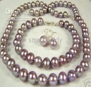 Collier et boucles d'oreilles en perles de raisin violet, Muscat naturel fin, 89mm, Set4576437