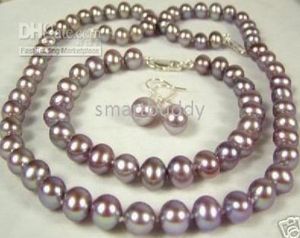 Collier et boucles d'oreilles en perles de raisin violet, Muscat naturel fin, 89mm, Set6213697