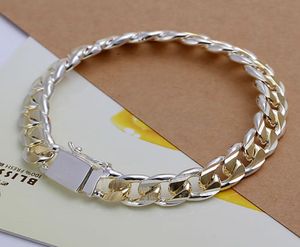 Fine 925 Bracelet en argent sterling pour femmes Mengold 925 Silver Square Lock Chain 8inch Bracelet Italie Nouveau arrivée