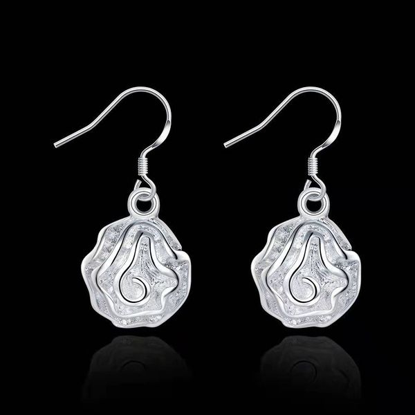 Fine 925 Sterling Silver charm Boucle d'oreille pour les femmes, New XMAS Fashion Rose Round Hoop Dangle Boucle d'oreille Lien Italie Hot Nice