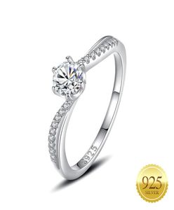 Fijne 925 sterling zilveren massieve solitaire ring rond prinses geslepen CZ kubieke zirkonia klauw bruiloft EternityRings3174798