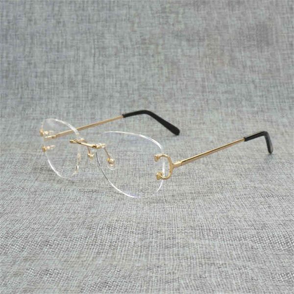 Fine Accessories Ancient Rimless Square Clear Glasses Men Oval Wire Eyeglasses Optique Metal Frame Oversize Eyewear Women for Reading Oculos French