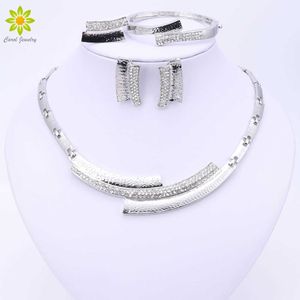 Fines perles africaines accessoires de mariage ensembles de bijoux cristal plaqué argent collier de mariée bracelet boucles d'oreilles anneaux ensemble pour les femmes H1022