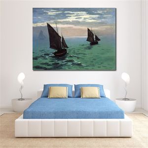 Fine Art Toile Peinture Bateaux De Pêche En Mer Fabriqué À La Main Claude Monet Reproduction Oeuvre Décor À La Maison