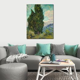 Fine Art Canvas Schilderij Twee Cipressen Ii Handgemaakte Vincent Van Gogh Reproductie Kunstwerk Home Decor