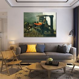 Pintura en lienzo de bellas artes, tejedor mirando hacia la izquierda con rueda giratoria, reproducción artesanal de Vincent Van Gogh, obra de arte, decoración del hogar
