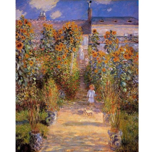 Pintura de bellas artes de Claude Monet Monets Garden en Vetheuil Impressionist Canvas Arte para decoración de la habitación1329817