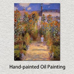 Fine Art schilderij Claude Monet tuin bij Vetheuil impressionistische canvas kunstwerk foto voor leeszaal muur Decor328t