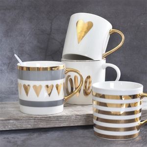 Tasses à café et tasses en céramique Fine, peinture dorée, tasse à eau en porcelaine, para café Amoureux, cadeau d'amour, outils pour boissons, 231225