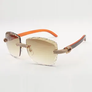 Montura fina de gafas de sol con diamantes micropavimentados 3524028-2 con madera natural y lente de corte transparente de 58 mm, grosor de 3,0 mm