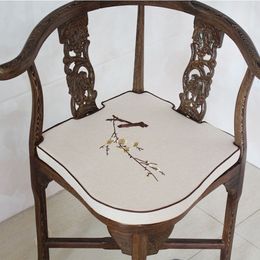 Coussin de siège en coton et lin chinois, broderie Fine, fleur de prunier, coussin de chaise Trigon, antidérapant, irrégulier, 210C