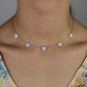 Fijne hoge kwaliteit 925 sterling zilver 5 stks schattige mooie hart charm choker ketting voor minnaar cadeau trendy zilveren sieraden Q0531