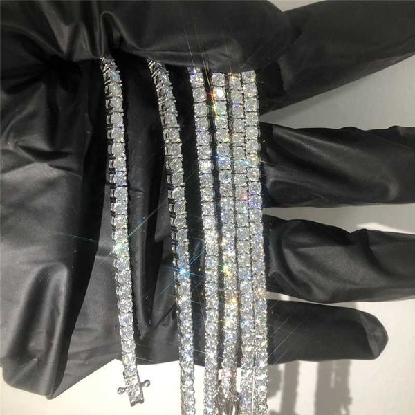 Fine Hip Hop Jewelry Iced Out White Gold Plated Tennis Bracelet 925 Sterling Silver Vvs Moissanite Diamond Cluster Tennis Chain