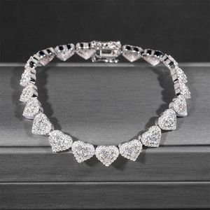 Bijoux fin Hip Hop Silver 925 VVS Chaîne Moissanite Diamond Iced Out Heart Bracelet Tennis Chaîne Jewelry Women Men Collier Men