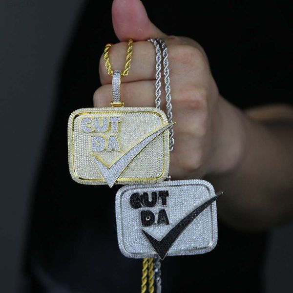 Joyería fina de hip hop vvs Moissanite, colgante rectangular, letra personalizada cortada DA, colgante de hip hop para hombres