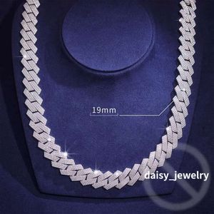 Fijn Iced Out Vvs Moissanite 19 mm Sterling Sier Hip Hop Jewelry Cuban Link Chain Necklace