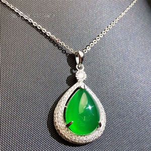 Fijne sieraden groothandel klassiek zirkon groen jade chalcedony charme hanger ketting sterling sier sieraden vrouwen