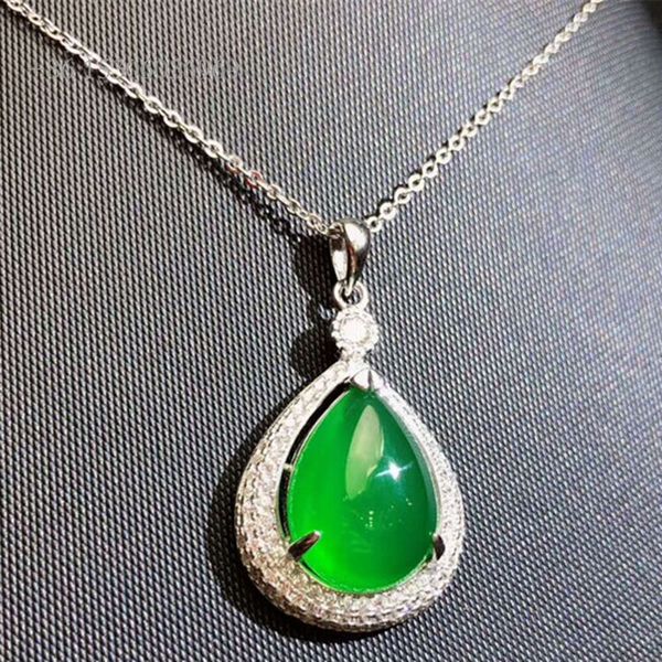 Fine bijoux en gros classique zircon vert jade chalcédoine charme collier pendant sterling sier bijoux femmes