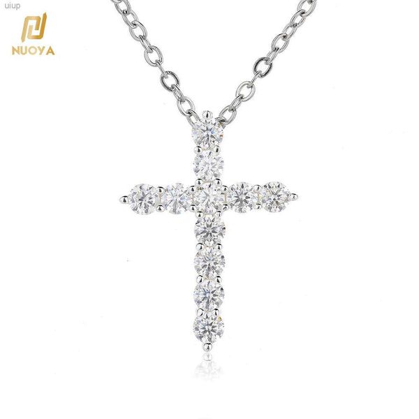 Bijoux fins en argent Sterling 925, pendentif croix Moissanite, plein de diamants, or blanc, collier chrétien jésus