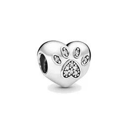 Joyería fina Auténtica plata de ley 925 Bead Fit Pandora Charm I Love My Pet Paw Print Heart Charms Pulseras Cadena de seguridad Colgante DIY beads