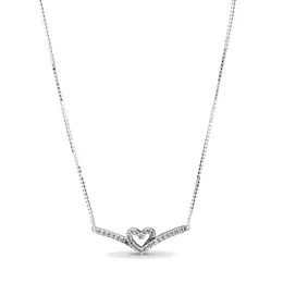 Joyería fina Auténtico collar de plata de ley 925 Fit Pandora Colgante Charm Sparkling Wishbone Corazón Collier Amor Compromiso DIY Collares de boda